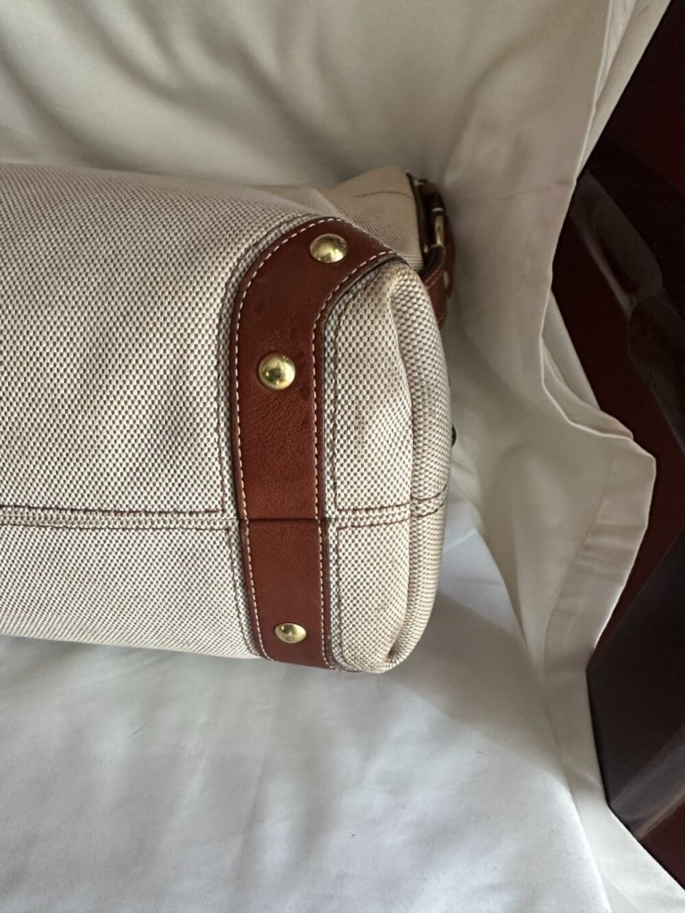 Coach CARLY canvas and leather large natural / brown leather trim shoulder hobo - Picture 6 of 12